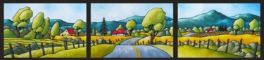 Painting titled "chemin-des-eglises-…" by François Brisson, Original Artwork, Oil