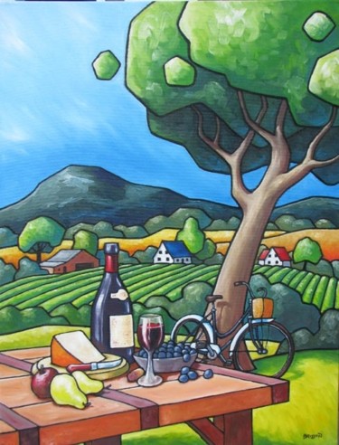 Peinture intitulée "Autour des vignobles" par François Brisson, Œuvre d'art originale