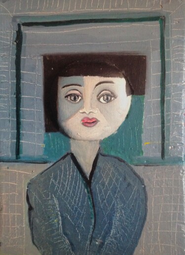 Malerei mit dem Titel "Portrait de femme" von Franck Beroard, Original-Kunstwerk, Öl Auf Holzplatte montiert