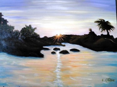 Peinture intitulée "Sur le Nil un soir" par F. Claire, Œuvre d'art originale, Huile