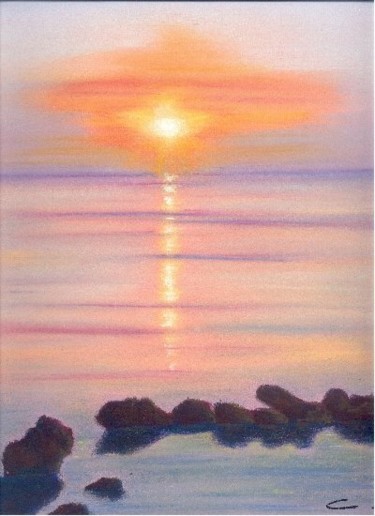 Peinture intitulée "Soleil rouge" par F. Claire, Œuvre d'art originale, Huile