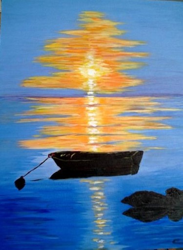 Pintura intitulada "Barque au soleil" por F. Claire, Obras de arte originais, Óleo