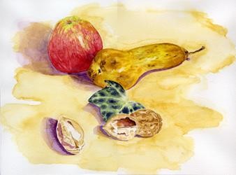 Peinture intitulée "Pommes...noix" par Francis Cordina, Œuvre d'art originale
