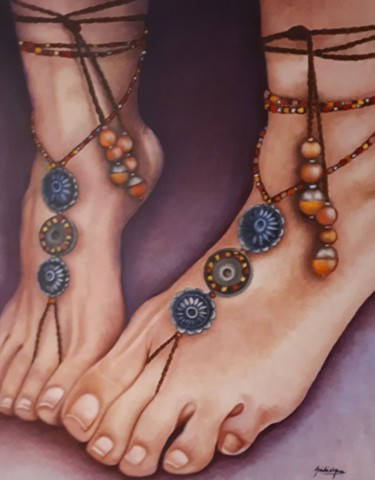 Painting titled "pieds-sixtees.jpg" by Frederique Dallois, Original Artwork, Oil