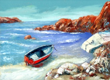 Painting titled "Entre le sable et l…" by Françoise Daloz-Combe, Original Artwork, Oil Mounted on Cardboard