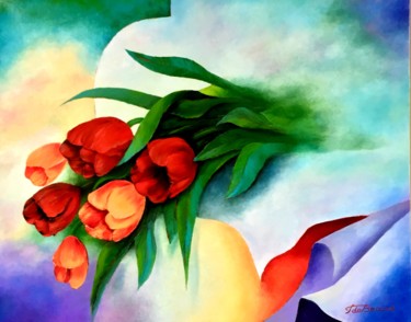 Peinture intitulée "bouquet-de-tulipes-…" par Francoise De Beauce, Œuvre d'art originale, Huile