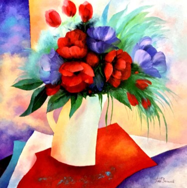 Peinture intitulée "floraison-80x80.jpg" par Francoise De Beauce, Œuvre d'art originale, Huile