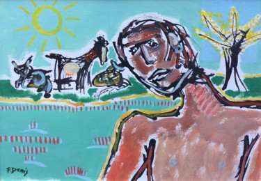 Peinture intitulée "jeune berger" par Francis Denis, Œuvre d'art originale, Encre