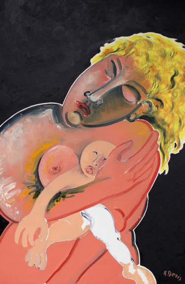 Painting titled "Maternité 2014" by Francis Denis, Original Artwork, Oil