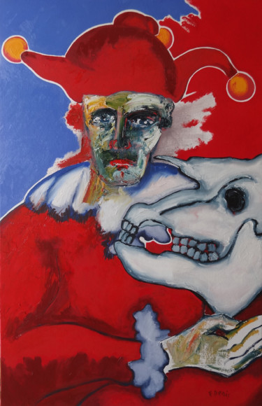 Peinture intitulée "Fou au crâne" par Francis Denis, Œuvre d'art originale, Huile