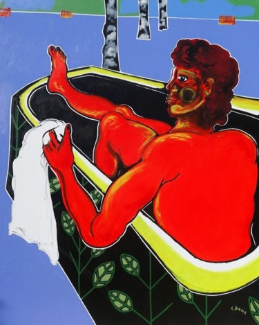 Peinture intitulée "Homme à la baignoir…" par Francis Denis, Œuvre d'art originale, Huile