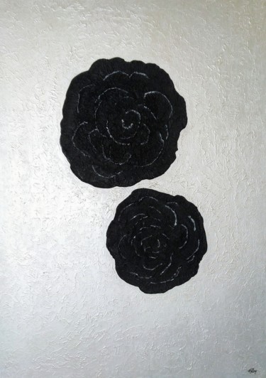 Malerei mit dem Titel "Les roses noires" von Fèby, Original-Kunstwerk, Acryl Auf Keilrahmen aus Holz montiert