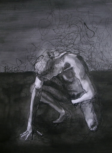 Dibujo titulada "Autorretrato sufrie…" por Federico Pedro, Obra de arte original, Tinta