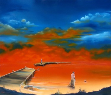 Painting titled "Lake of Fire" by Dj Fedeli, Original Artwork, Oil