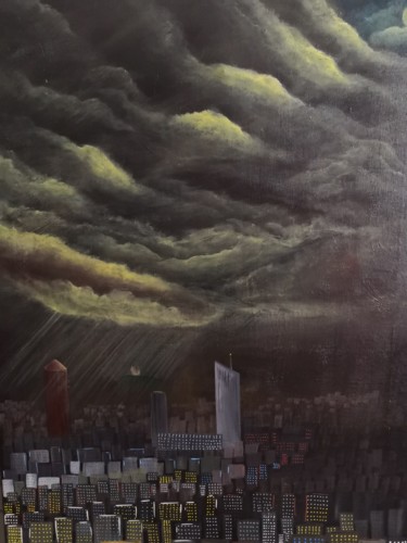 Painting titled "Nuit lyon" by Feedeluz, Original Artwork, Acrylic