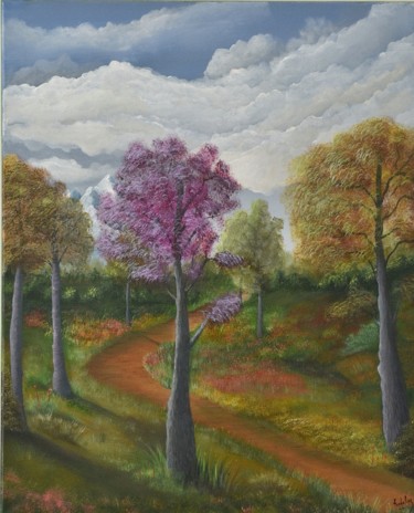 Schilderij getiteld "Chemin de montagne" door Feedeluz, Origineel Kunstwerk, Acryl