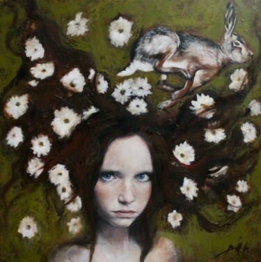 Painting titled "Alice and time" by Federica Belloli, Original Artwork, Acrylic Mounted on Wood Stretcher frame