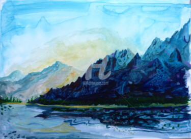 Pintura titulada "Lago Gutierrez en u…" por Federico Bassi (fester), Obra de arte original, Acuarela