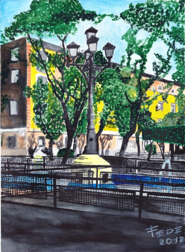 Pintura titulada "Plaza de los Patos,…" por Federico José Rivas Moreno, Obra de arte original, Acuarela