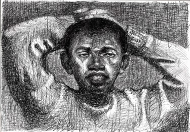 Dibujo titulada "Portrait d´un migra…" por Federico Milano, Obra de arte original, Tinta Montado en Cartulina
