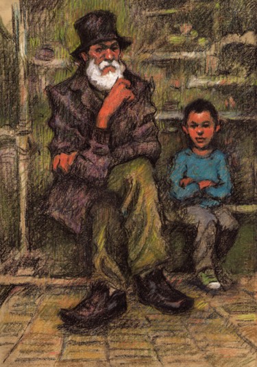 Desenho intitulada "Le vieil homme et l…" por Federico Milano, Obras de arte originais, Pastel