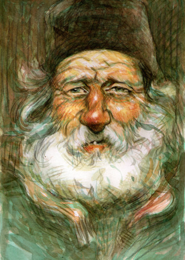 Pintura titulada "Portrait d'un vieil…" por Federico Milano, Obra de arte original, Acuarela