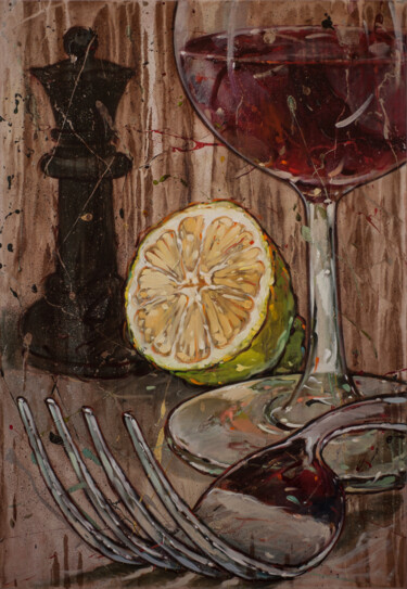 Painting titled "Lemon and Queen" by Federico Pisciotta, Original Artwork, Oil Mounted on Wood Stretcher frame