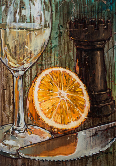 Painting titled "The orange and the…" by Federico Pisciotta, Original Artwork, Oil Mounted on Wood Stretcher frame