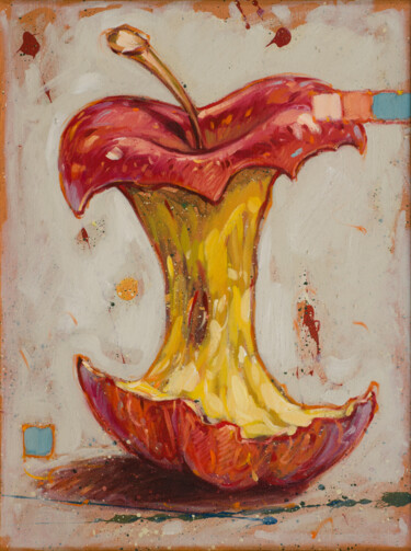 Painting titled "My apple is over" by Federico Pisciotta, Original Artwork, Oil Mounted on Wood Stretcher frame