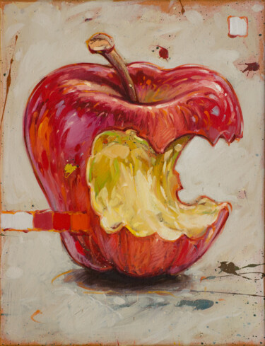 Painting titled "My bitten apple" by Federico Pisciotta, Original Artwork, Oil Mounted on Wood Stretcher frame