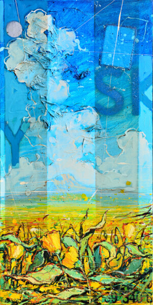 제목이 "Fiori gialli"인 미술작품 Federico Pisciotta로, 원작, 기름 나무 들것 프레임에 장착됨