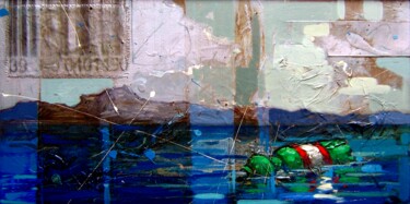 Pittura intitolato "Bottiglia sul mare" da Federico Pisciotta, Opera d'arte originale, Olio Montato su Telaio per barella in…