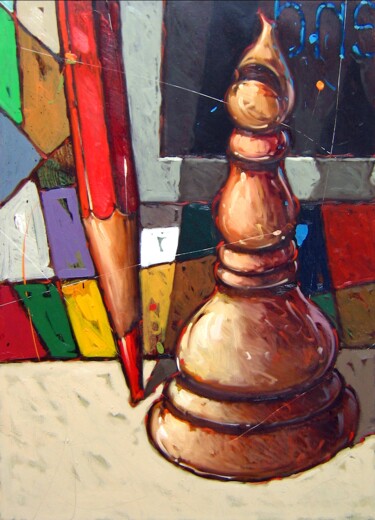Pintura titulada "Scacchi I (l'alfier…" por Federico Pisciotta, Obra de arte original, Oleo Montado en Bastidor de camilla d…