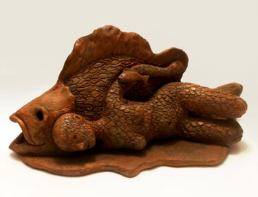 Escultura titulada "Donna e pesce (madr…" por Federico Womb, Obra de arte original, Terracota