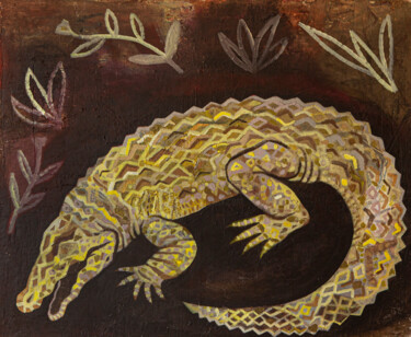 Картина под названием "the yellow crocodile" - Federico Womb, Подлинное произведение искусства, Масло
