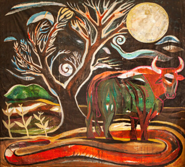 Pittura intitolato "toro e serpente in…" da Federico Womb, Opera d'arte originale, Olio