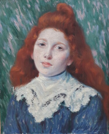 Schilderij getiteld "Fille au col blanc" door Federico Zandomeneghi, Origineel Kunstwerk, Olie