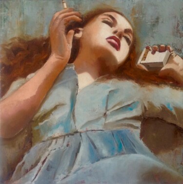 Painting titled "Having a break" by Federika Di Maggio, Original Artwork, Oil Mounted on Wood Stretcher frame