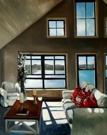 Painting titled "The Ocean House" by Federika Di Maggio, Original Artwork, Oil Mounted on Wood Stretcher frame