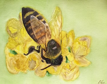 Peinture intitulée "Biene" par Katrin Schröder, Œuvre d'art originale, Aquarelle