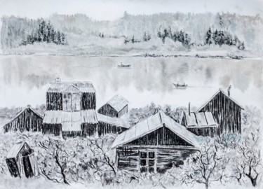 Drawing titled "Забытая деревня" by Egor Fedorov, Original Artwork, Charcoal