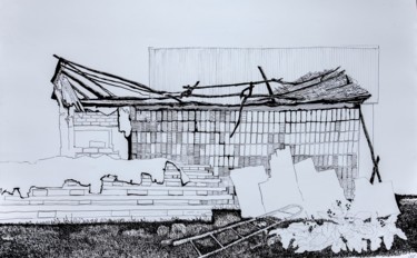 Рисунок под названием "Обугленный дом" - Егор Федоров, Подлинное произведение искусства, Шариковая ручка