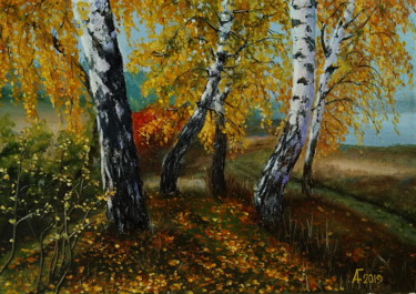 Картина под названием "У берёз и сосен тих…" - Anatoly Fedorov, Подлинное произведение искусства, Масло Установлен на Деревя…