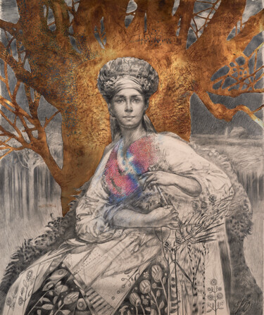 Schilderij getiteld "Olga" door Aleksandra Fedoruk, Origineel Kunstwerk, Grafiet
