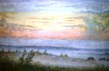 Картина под названием "Закат в тумане." - Fedor, Подлинное произведение искусства, Масло