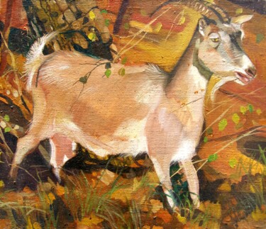 Картина под названием "Goat Bella" - Fedor Zubkov, Подлинное произведение искусства, Масло Установлен на Деревянная рама для…