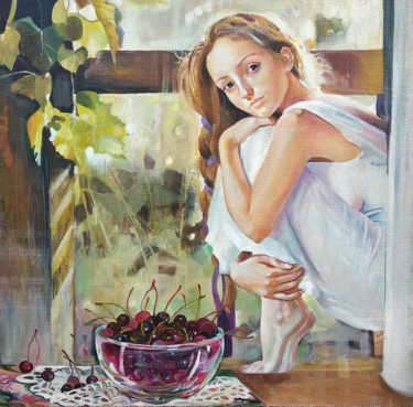 Painting titled "Cherries." by Fedor Zubkov, Original Artwork, Oil
