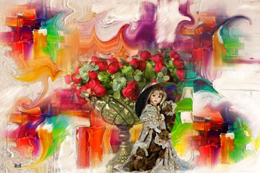 Arts numériques intitulée "N156. Roses rouge" par Christine, Œuvre d'art originale, Peinture numérique