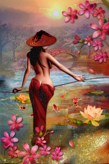 Digital Arts titled "249. femme asiatique" by Christine, Original Artwork, Digital Painting