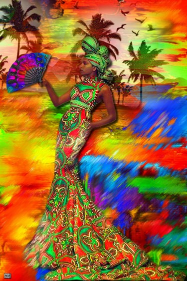 Arts numériques intitulée "N 262 La belle Afri…" par Christine, Œuvre d'art originale, Peinture numérique